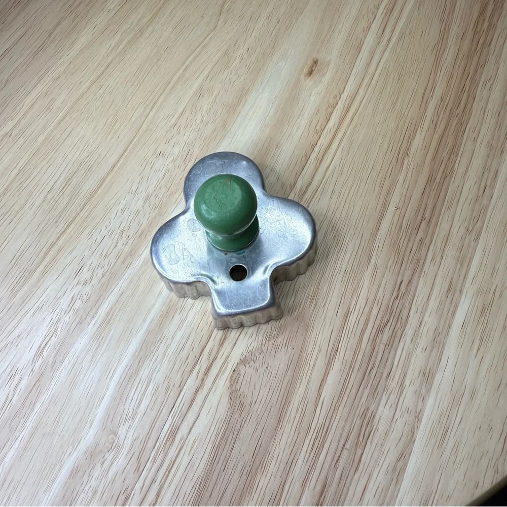 Vintage Silver Club with Green Wooden Handle Cookie Cutter